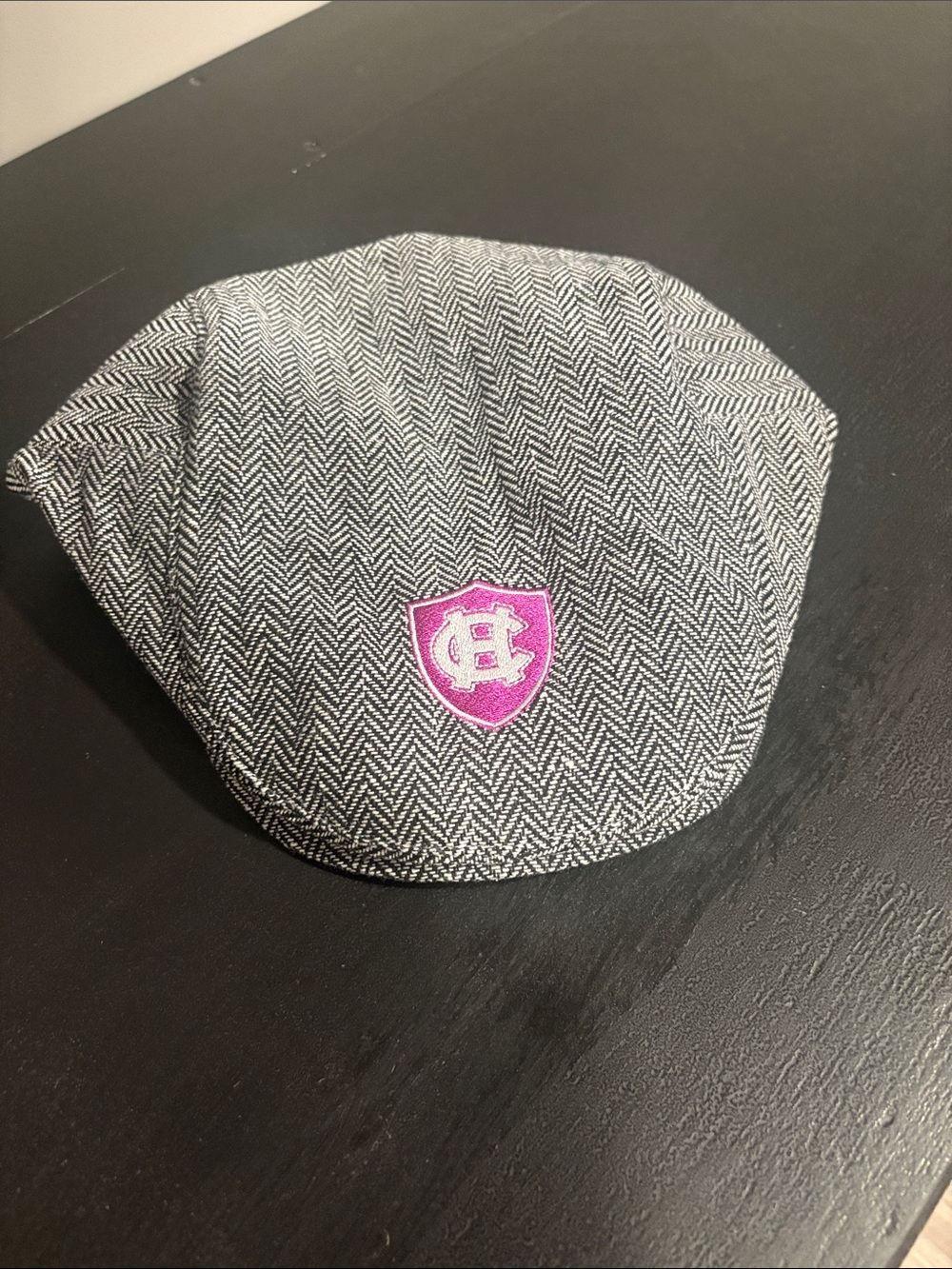 Holy Cross College, Gray Herringbone Flat Cap with HC Shield Accent